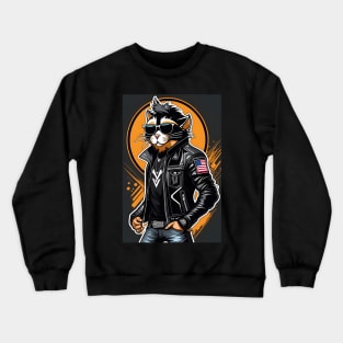 Chic cat rocks a jacket and glasses Crewneck Sweatshirt